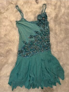 Teal Beaded Spaghetti Strap Cocktail Dress